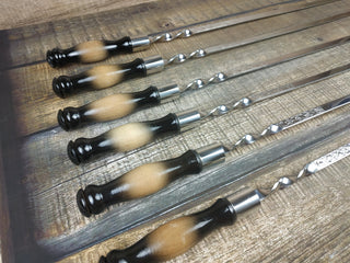 Hand Forged Stainless Steel Skewers with Wood Handle - Set of 6