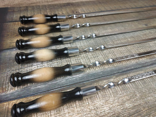 Hand Forged Stainless Steel Skewers with Wood Handle - Set of 6