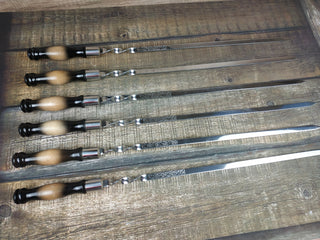 Hand Forged Stainless Steel Skewers with Wood Handle - Set of 6