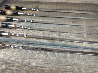 Hand Forged Stainless Steel Skewers with Wood Handle - Set of 6