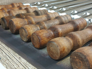 Hand Forged Stainless Steel Skewers with Wood Handle - Set of 10