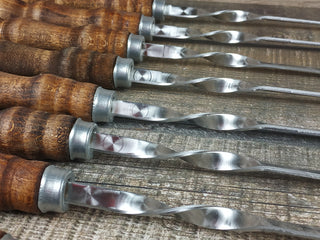 Hand Forged Stainless Steel Skewers with Wood Handle - Set of 10