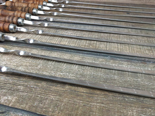Hand Forged Stainless Steel Skewers with Wood Handle - Set of 10