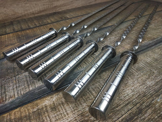 Hand Forged Stainless Steel Skewers: Kebab Grilling Set, Husband Gift