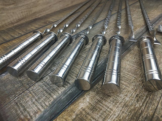 Hand Forged Stainless Steel Grilling Set: Skewers & Meat Fork