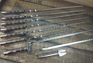 Hand Forged Stainless Steel Grilling Set: Skewers & Meat Fork