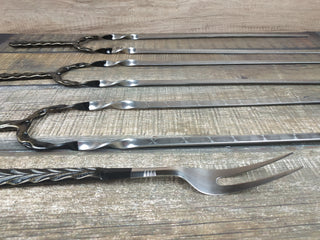Hand Forged Stainless Steel Grilling Skewer Set: Iron Gift