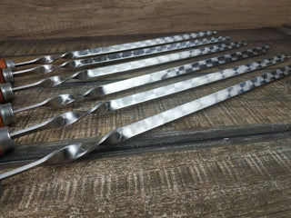 Hand Forged Grill Skewer Set: Stainless Steel with Wood Handle