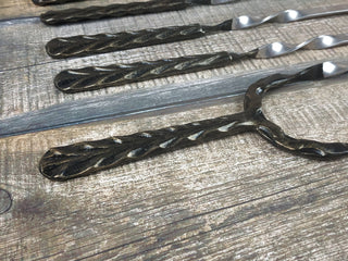 Hand Forged Stainless Steel Skewer Set: Grill Tools, Kebab Skewers
