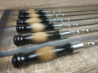 Hand Forged Stainless Steel Skewers with Wood Handle - Set of 6