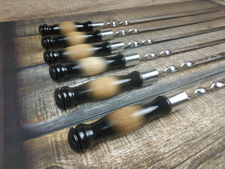 Hand Forged Stainless Steel Skewers with Wood Handle - Set of 6