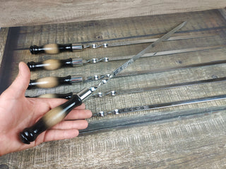 Hand Forged Stainless Steel Skewers with Wood Handle - Set of 6