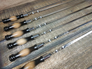 Hand Forged Stainless Steel Skewers with Wood Handle - Set of 6