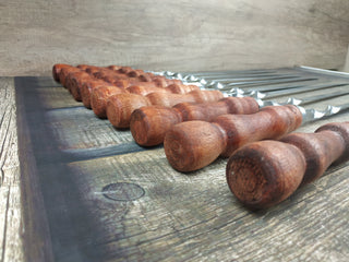 Hand Forged Stainless Steel Skewers with Wood Handle: Grilling Set of 10