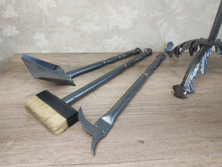 Forged Fireplace Tool Set: Handmade Iron Poker, Shovel & Broom
