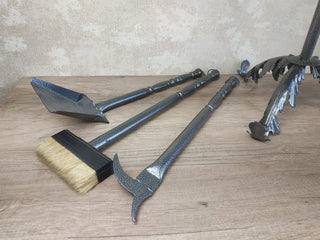 Forged fireplace tools set, 3 Pieces and a stand, Fireplace poker, Shovel, Broom, Fire Tool, Fireplace Gift, Fire Tool forged,