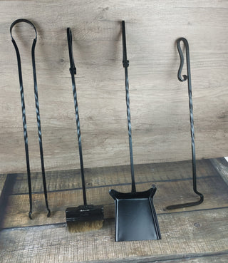 Forged fireplace tools set, 4 Pieces, Fireplace poker, Fireplace Tongs, Shovel, Broom, Hand Forged, Fire Tool, Fireplace Gift