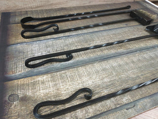 Forged fireplace tools set, 4 Pieces, Fireplace poker, Fireplace Tongs, Shovel, Broom, Hand Forged, Fire Tool, Fireplace Gift