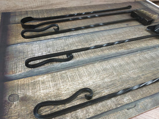 Hand Forged Fireplace Tools Set: Poker, Tongs, Shovel, and Broom