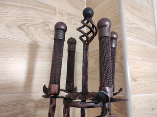 Hand Forged Fireplace Tools Set: Poker, Tongs, Shovel, Broom