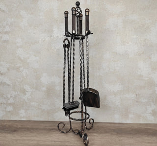 Hand Forged Fireplace Tools Set: Poker, Tongs, Shovel, Broom
