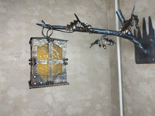 Hand Forged Wrought Iron Wall Lantern: Medieval Oak Branch Sconce