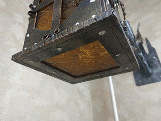Hand Forged Wrought Iron Wall Lantern: Medieval Oak Branch Sconce