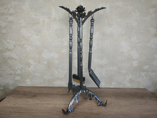 Forged Fireplace Tool Set: Handmade Iron Poker, Shovel & Broom