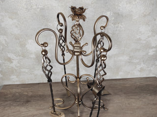 Hand Forged Fireplace Tool Set: Poker, Tongs, Shovel & Broom