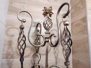 Hand Forged Fireplace Tool Set: Poker, Tongs, Shovel & Broom