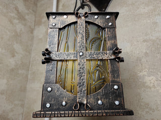 Wrought iron wall lamp on a metal knight's hand. Wall lantern, Ceiling lantern, Wrought iron sconces, lantern centerpiece, Medieval lantern