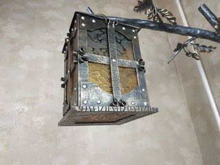 Hand Forged Wrought Iron Wall Lantern: Medieval Oak Branch Sconce