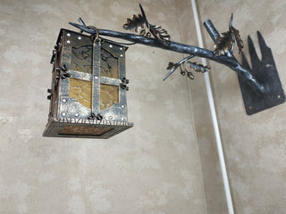 Hand Forged Wrought Iron Wall Lantern: Medieval Oak Branch Sconce