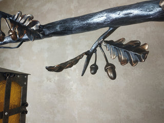 Hand Forged Wrought Iron Wall Lantern: Medieval Oak Branch Sconce