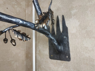 Hand Forged Wrought Iron Wall Lantern: Medieval Oak Branch Sconce