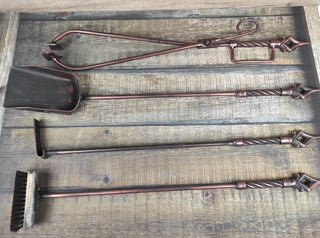 Hand Forged Fireplace Tools Set: Poker, Tongs, Shovel & Broom
