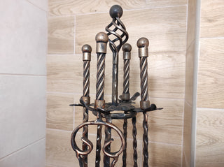Hand Forged Fireplace Tools Set: Poker, Tongs, Shovel, Broom