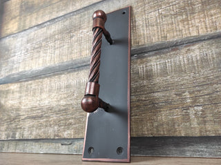 Hand Forged Black Iron Pull Handle: Vintage Steel Door Hardware