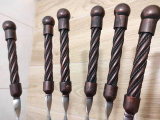 Hand Forged Kebab Skewers: Iron Grill Utensils, Camping Cookware (Set of 6)