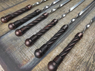 Hand Forged Kebab Skewers: Iron Grill Utensils, Camping Cookware (Set of 6)