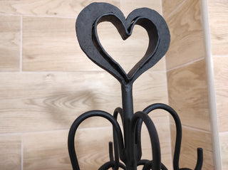 Hand Forged Fireplace Tool Set: Heart Design, 4 Piece + Stand