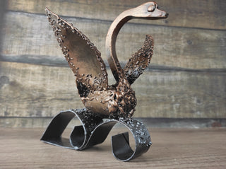 Handmade Forged Iron Swan Sculpture: Metal Art Decor