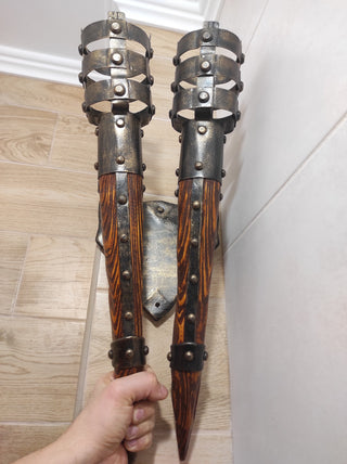 Handmade Wrought Iron Viking Double Wall Sconce Torch