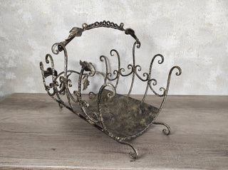 Handmade Wrought Iron Firewood Basket: Decorative Fireplace Storage