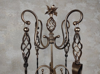 Hand Forged Fireplace Tool Set: Poker, Tongs, Shovel & Broom