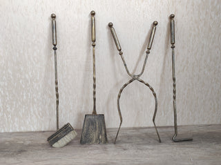 Hand Forged Iron Fireplace Tool Set: 4 Piece with Stand