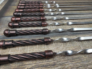 Hand Forged Kebab Skewers: Iron Grill Utensils, Set of 10