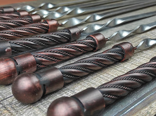 Hand Forged Kebab Skewers: Iron Grill Utensils, Set of 10