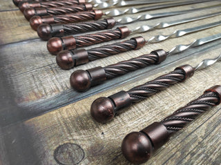 Hand Forged Kebab Skewers: Iron Grill Utensils, Set of 10