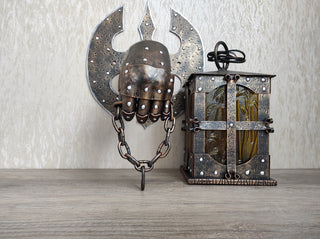 Hand Forged Wrought Iron Wall Lantern: Medieval Knight Sconce